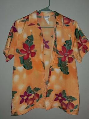 Courtenay Vintage Peach-Orange Floral Hawaiian Shirt